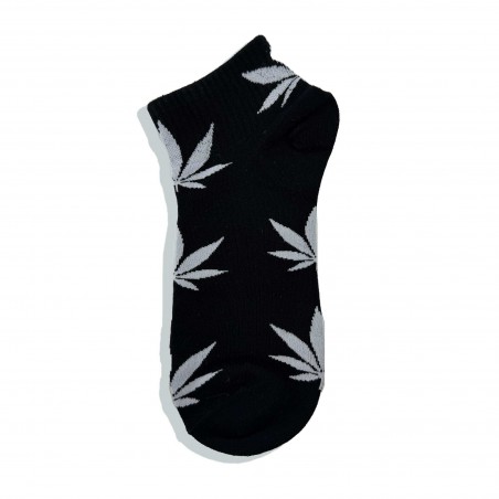 Chaussettes noires avec feuilles de cannabis blanches