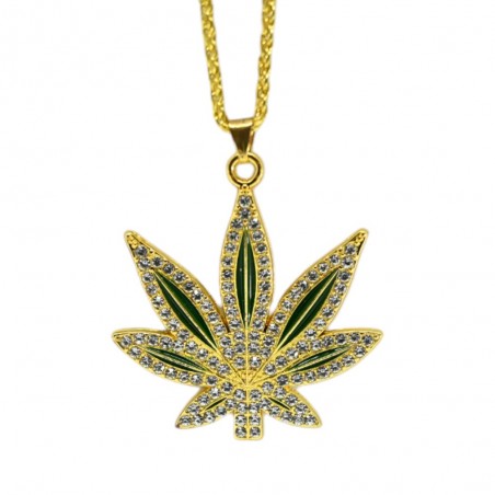 Collier Pendentif Feuille de Cannabis Doré