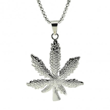 Collier Feuille de Cannabis Argenté